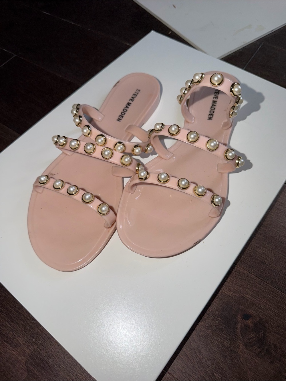Steve Madden Blush Pink Pearl-Studded Slide Sandals